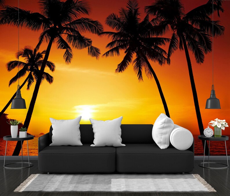 Sunset Palm Beach Wallpaper Mural | Photo Wall