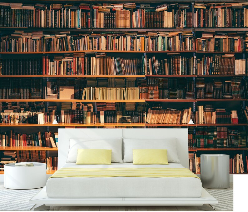 Vintage Bookshelf Wallpaper Mural, Easy-Install