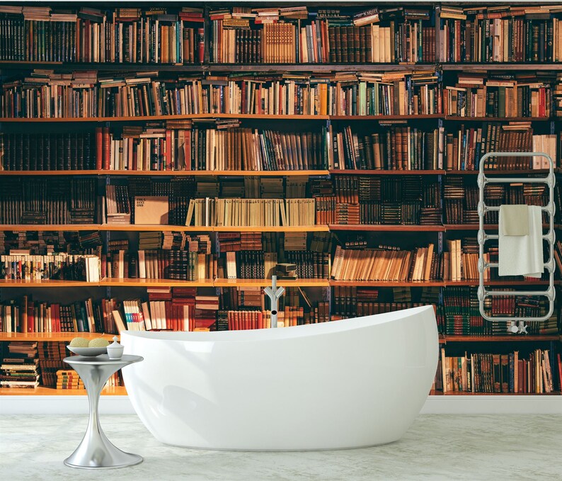 Vintage Bookshelf Wallpaper Mural, Easy-Install
