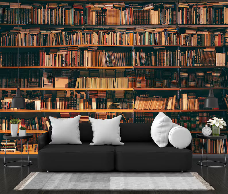Vintage Bookshelf Wallpaper Mural, Easy-Install