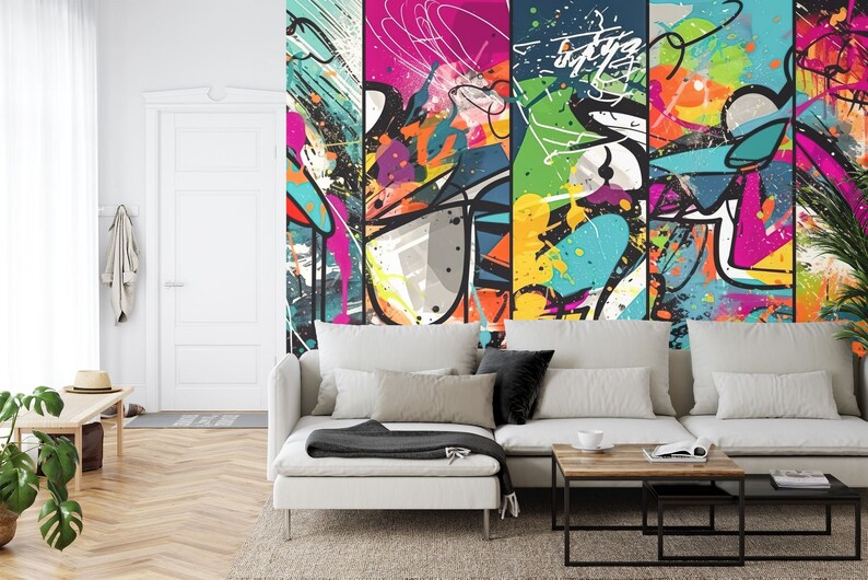 Colorful Graffiti Splatter Wallpaper Mural, Easy-Install