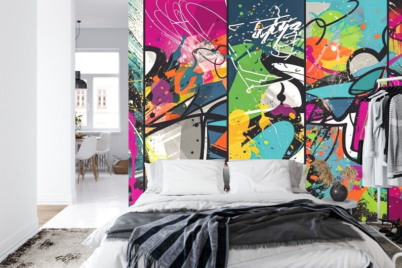 Colorful Graffiti Splatter Wallpaper Mural, Easy-Install