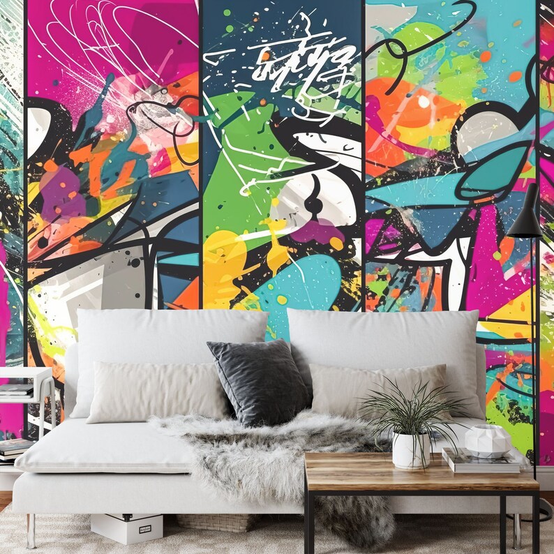 Colorful Graffiti Splatter Wallpaper Mural, Easy-Install