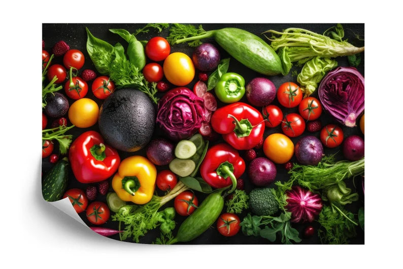 Vegetable Mural, Colorful Kitchen, Restaurant Wallpaper