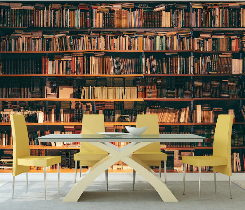 Vintage Bookshelf Wallpaper Mural, Easy-Install