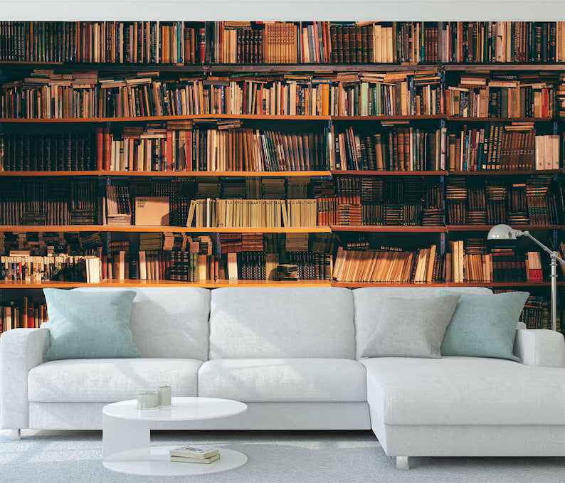 Vintage Bookshelf Wallpaper Mural, Easy-Install