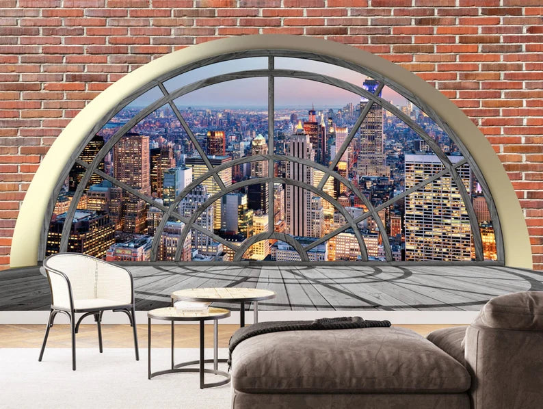 NYC Brick Wall Mural Modern 3D Window View
