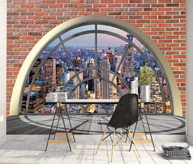 NYC Brick Wall Mural Modern 3D Window View