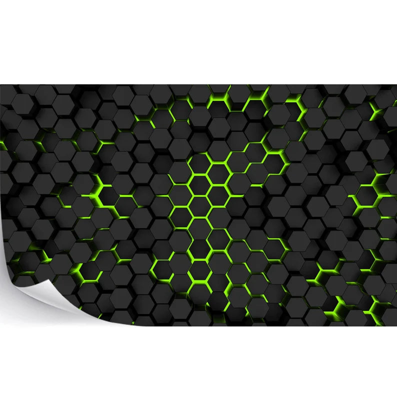 Black and Green Hexagon Wall Mural, Geometric Art Print