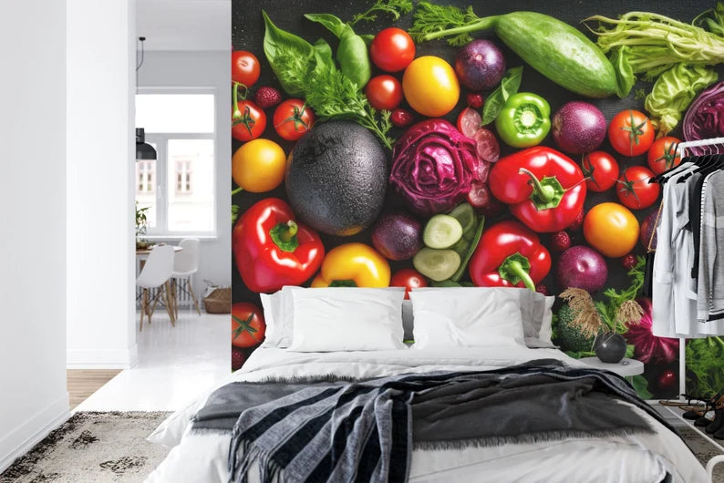 Vegetable Mural, Colorful Kitchen, Restaurant Wallpaper