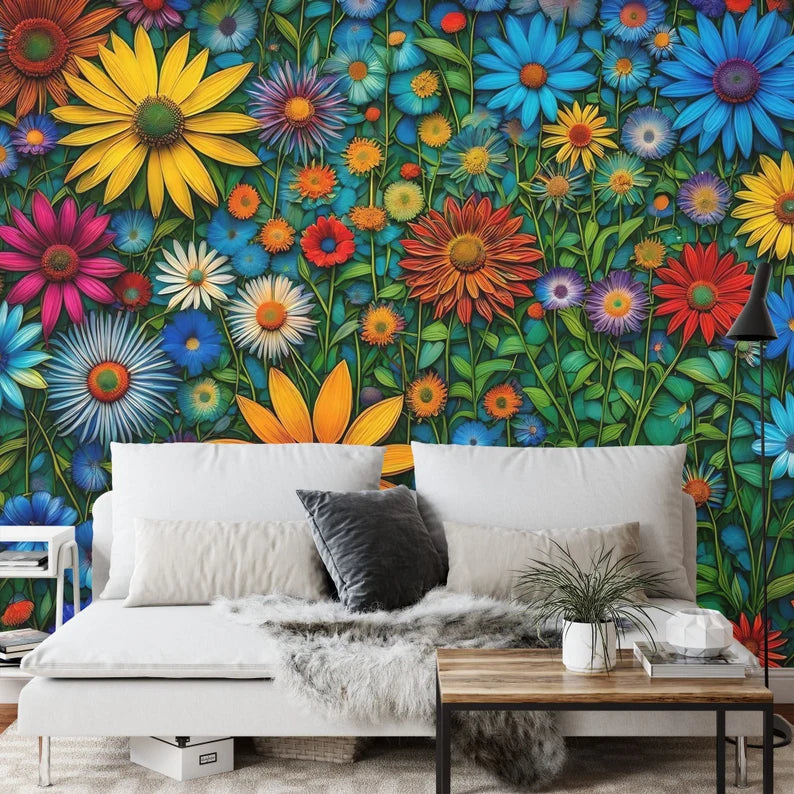 Floral Blossom Wall Mural, Colorful Spring Art Print