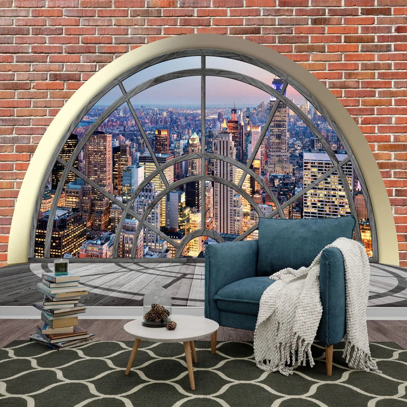 NYC Brick Wall Mural Modern 3D Window View