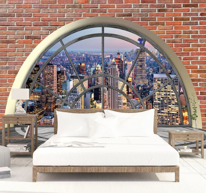 NYC Brick Wall Mural Modern 3D Window View