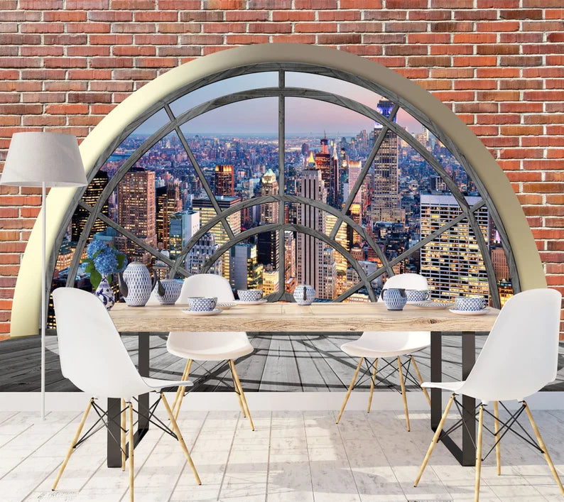 NYC Brick Wall Mural Modern 3D Window View