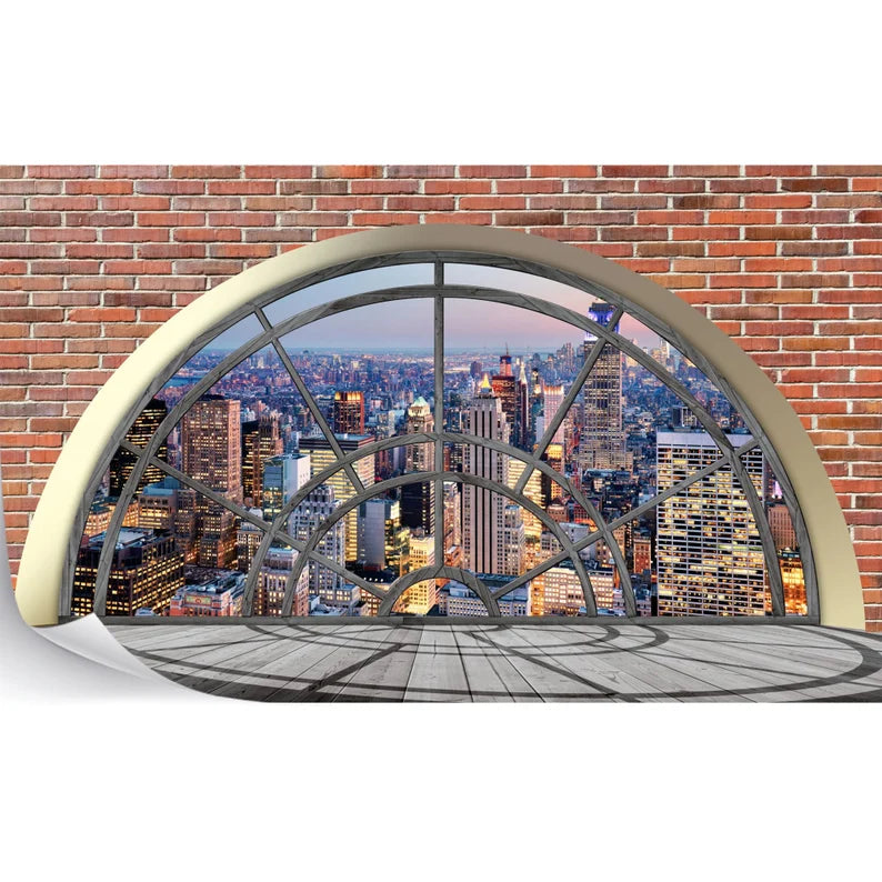 NYC Brick Wall Mural Modern 3D Window View