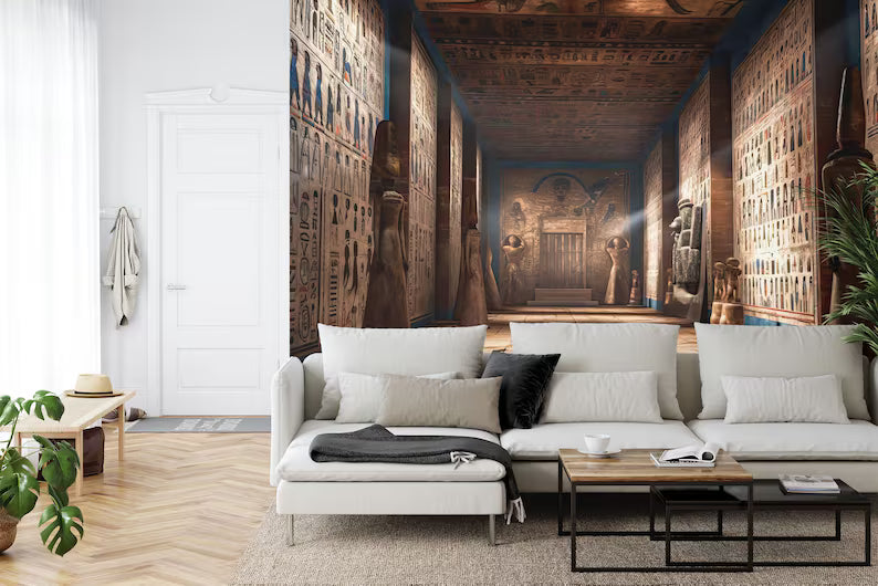 Egyptian Temple Mural, Pharaohs, Hieroglyphics