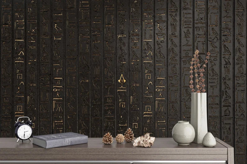 Egyptian Hieroglyphic Wall Mural, Golden Symbols