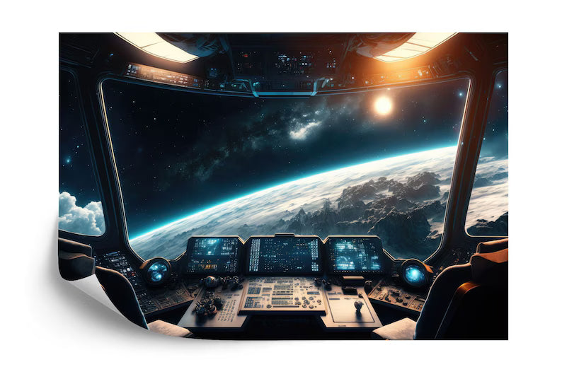 Spaceship Window Wall Mural, Stars Astronomy Kids Room