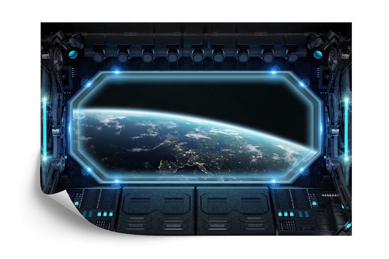 Spaceship Window Wall Mural, Stars Astronomy Kids Room