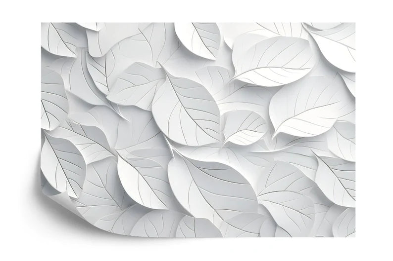 White Geometric Leaves 3D Wallpaper, Easy Install