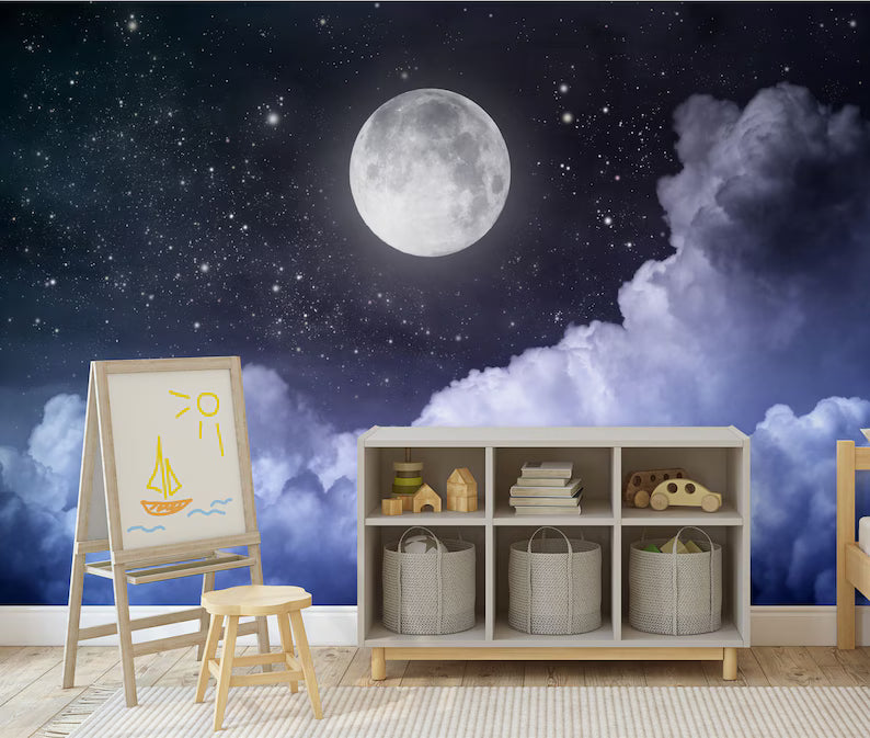 Moon & Stars Wall Mural Gift Art Print