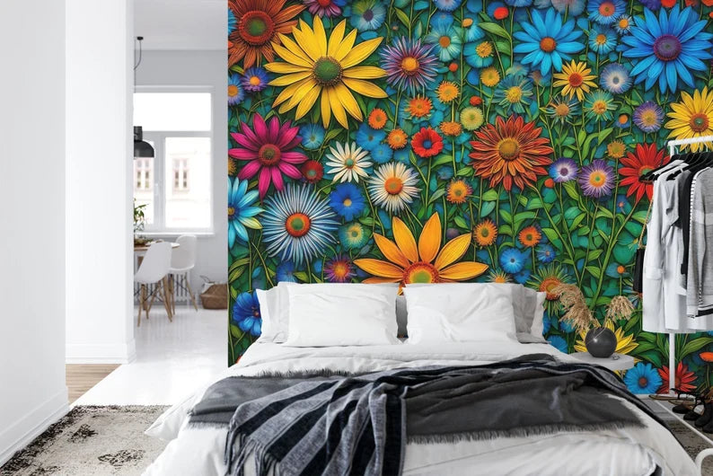 Floral Blossom Wall Mural, Colorful Spring Art Print