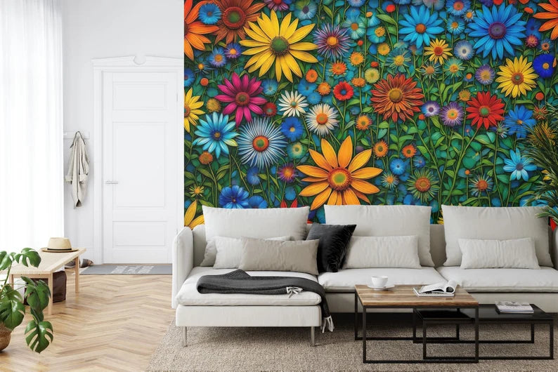 Floral Blossom Wall Mural, Colorful Spring Art Print