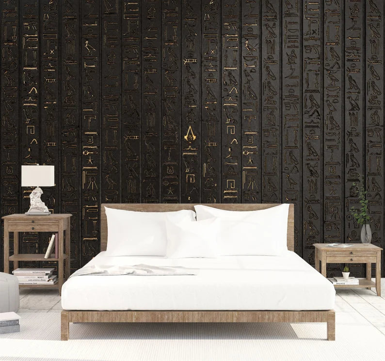 Egyptian Hieroglyphic Wall Mural, Golden Symbols