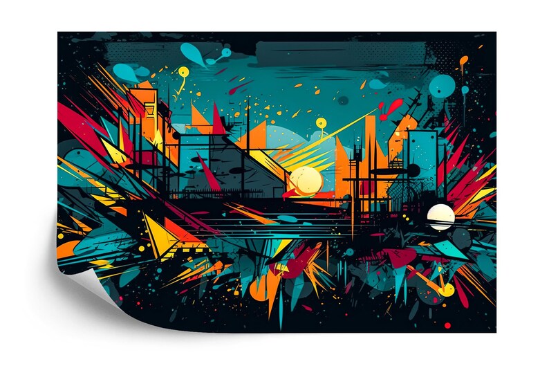 Colorful Graffiti Wallpaper Mural, Abstract AI Art Print