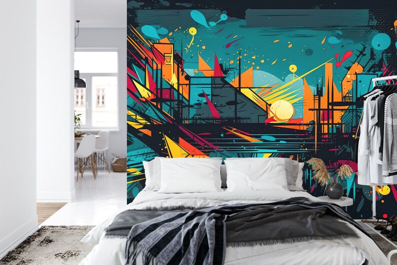 Colorful Graffiti Wallpaper Mural, Abstract AI Art Print
