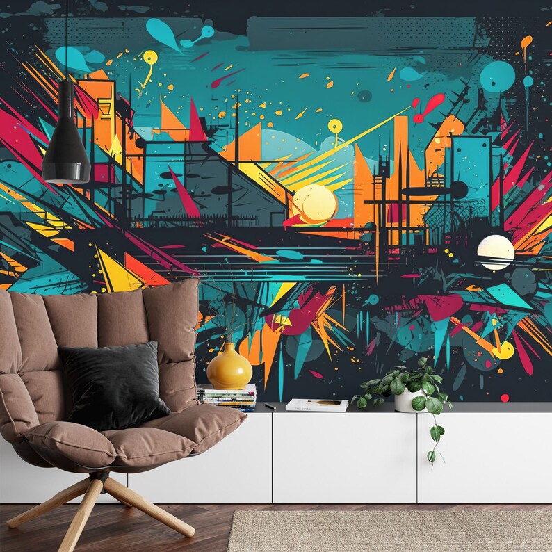 Colorful Graffiti Wallpaper Mural, Abstract AI Art Print