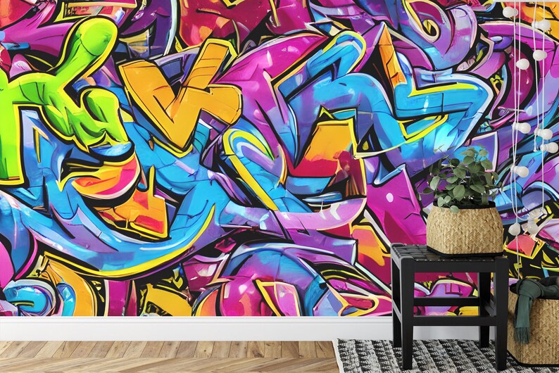 Colorful Graffiti Wallpaper Mural - Easy Install Peel and Stick