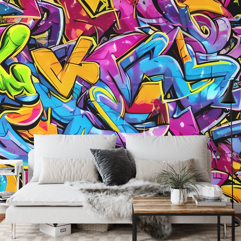 Colorful Graffiti Wallpaper Mural - Easy Install Peel and Stick