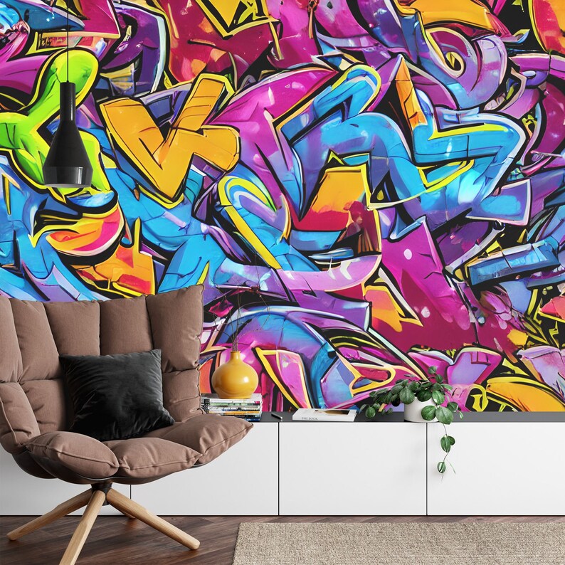 Colorful Graffiti Wallpaper Mural - Easy Install Peel and Stick