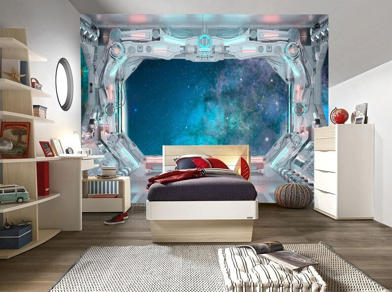 Night Sky Milky Way Forest WallpaperSpaceship Window Wall Mural