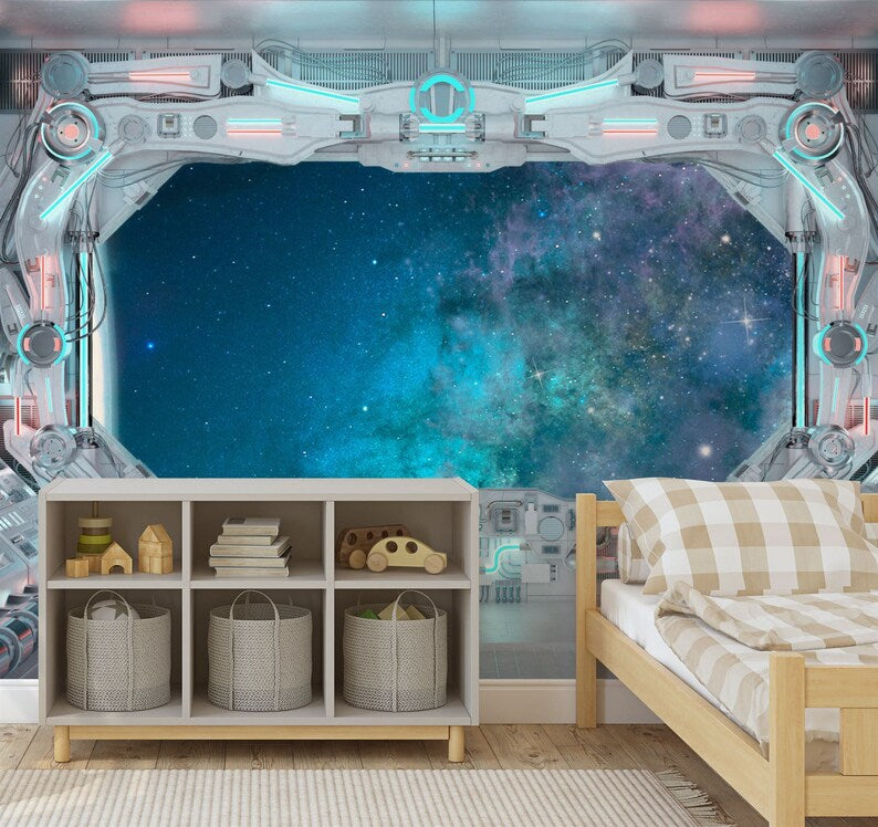 Night Sky Milky Way Forest WallpaperSpaceship Window Wall Mural