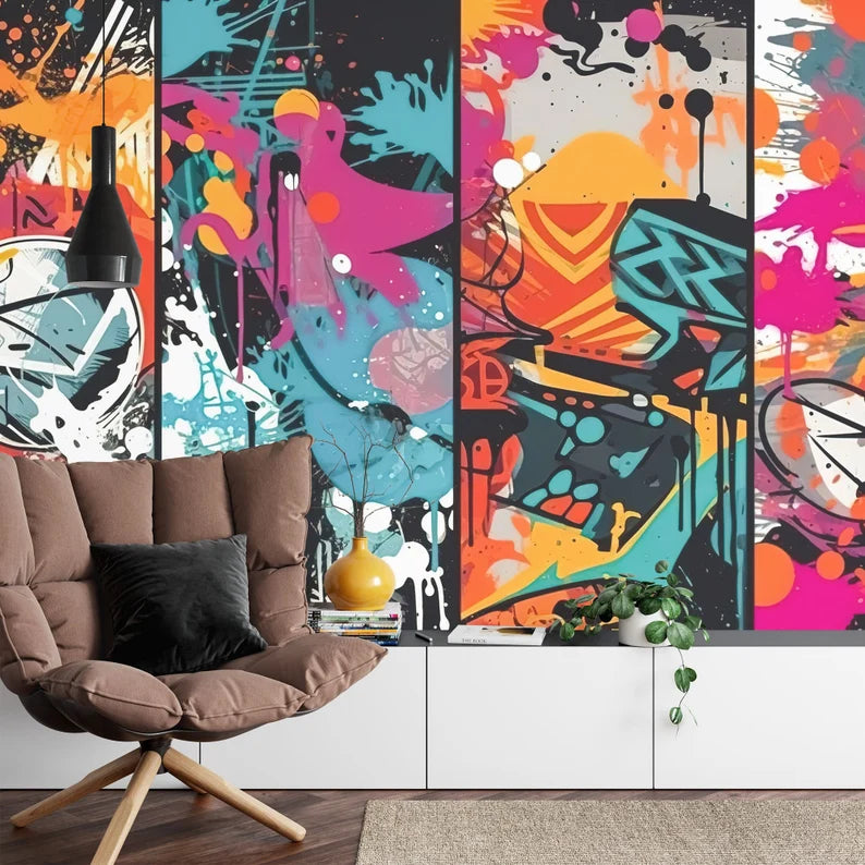 Colorful Graffiti Paint Splatter Wallpaper Mural Art Print