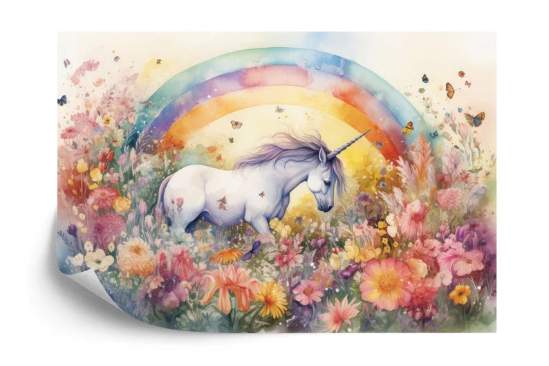 Unicorn in Flower Field Wall Mural, Girls Room Decor