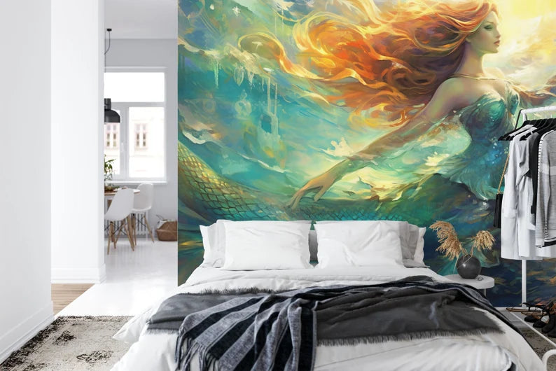 Mythical Mermaid Art Print, Gift  Wallpaper Decal