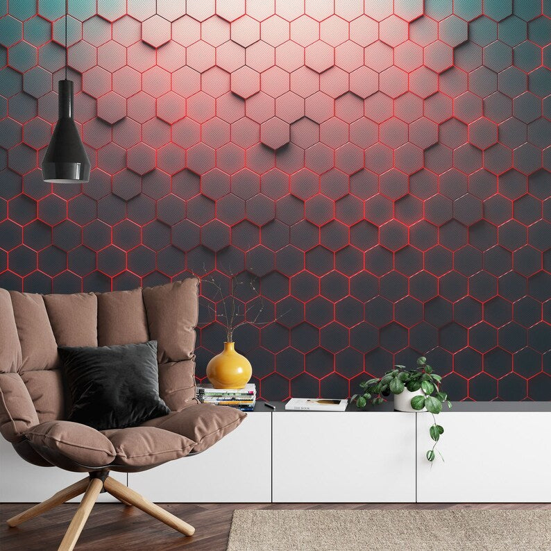 Red and Black Honeycomb Geometric Wall Mural