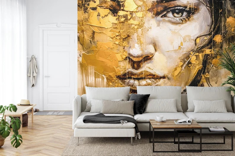 Woman Portrait Wallpaper Mural, Abstract Acrylic Synthography