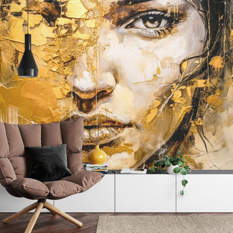 Woman Portrait Wallpaper Mural, Abstract Acrylic Synthography