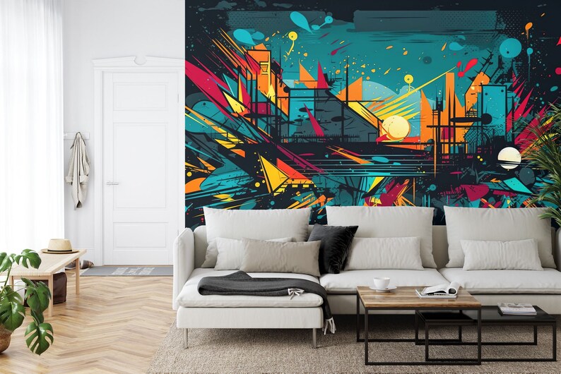 Colorful Graffiti Wallpaper Mural, Abstract AI Art Print
