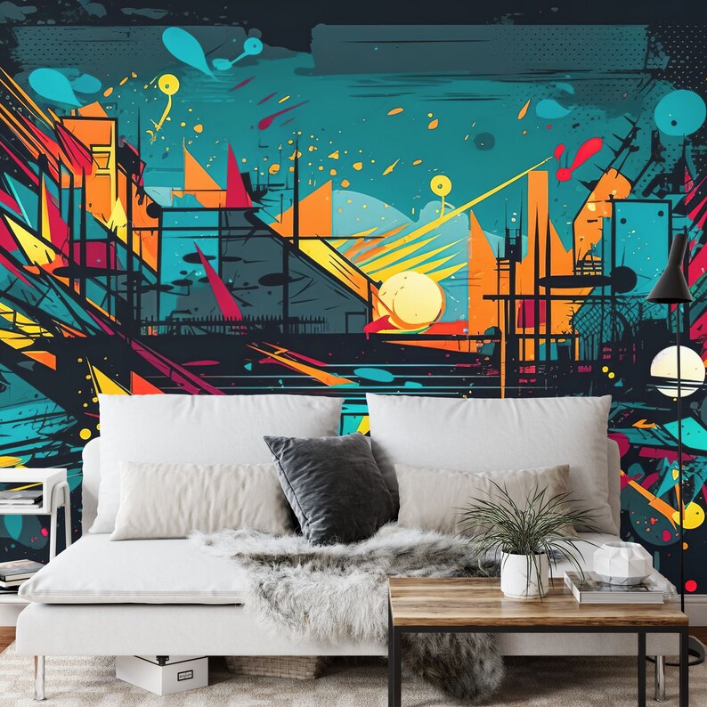 Colorful Graffiti Wallpaper Mural, Abstract AI Art Print