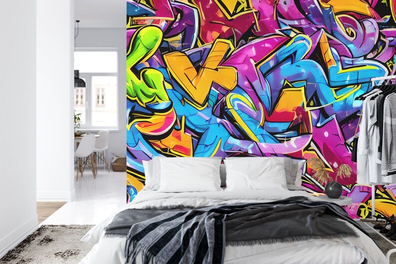 Colorful Graffiti Wallpaper Mural - Easy Install Peel and Stick