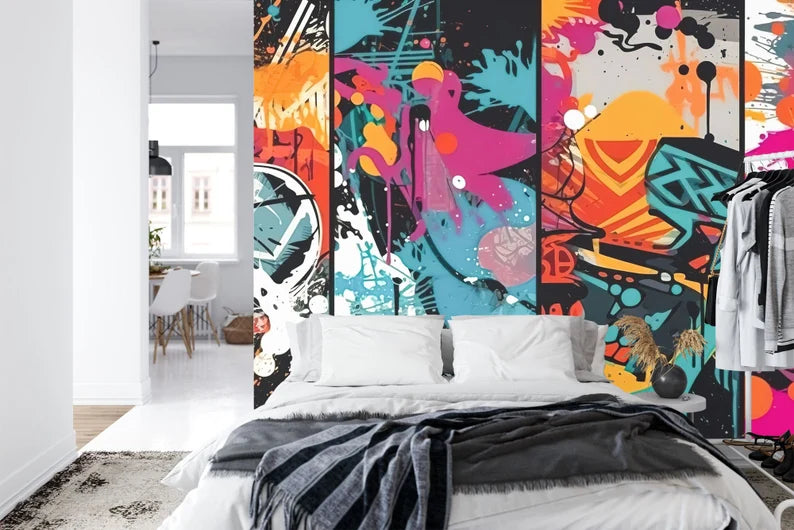 Colorful Graffiti Paint Splatter Wallpaper Mural Art Print