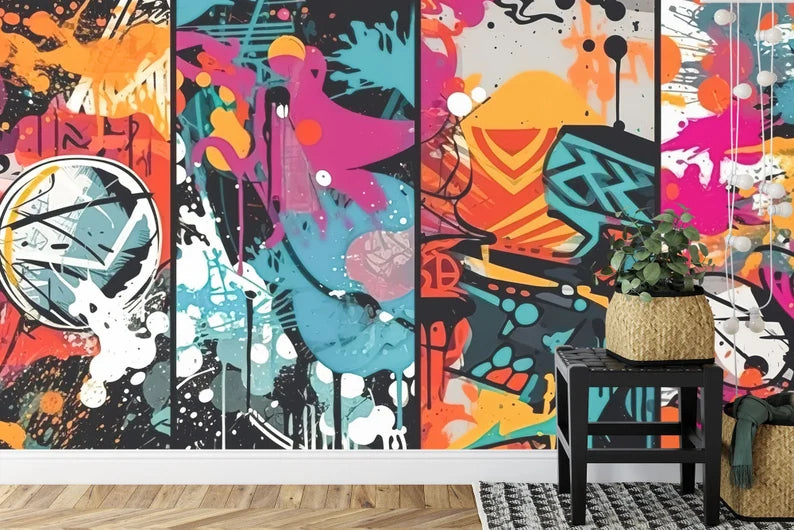 Colorful Graffiti Paint Splatter Wallpaper Mural Art Print