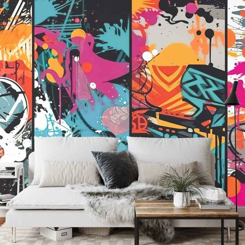 Colorful Graffiti Paint Splatter Wallpaper Mural Art Print