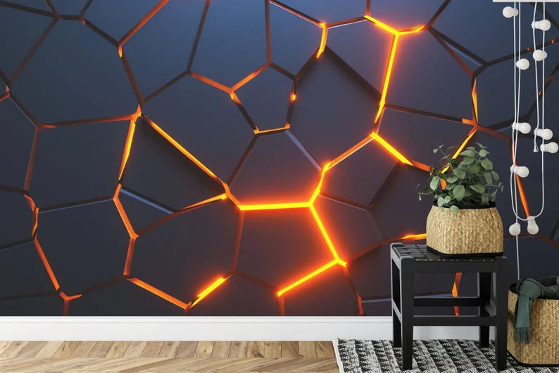 3D Geometric Wallpaper Mural, Abstract Power Burst