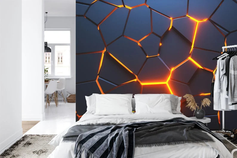 3D Geometric Wallpaper Mural, Abstract Power Burst